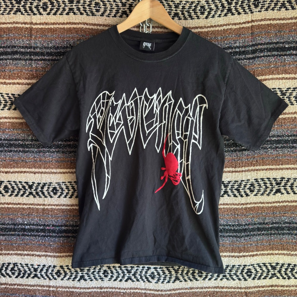 Revenge Spider Web Shirt Mens Medium Black Skull Puff Print Streetwear Tee